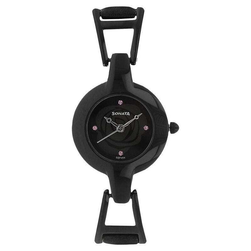Sonata Quartz Analog Black Dial Leather Strap Watch for Women - image number 0