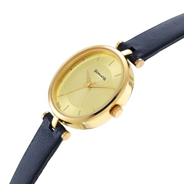 Sonata Classic Gold Champagne Dial Leather Strap Watch for Women - image number 2