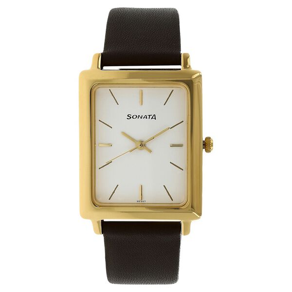 Sonata Quartz Analog White Dial Leather Strap Watch for Men - image number 0