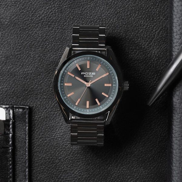 Sonata Poze Quartz Analog Grey Dial Metal Strap Watch For Men - image number 0