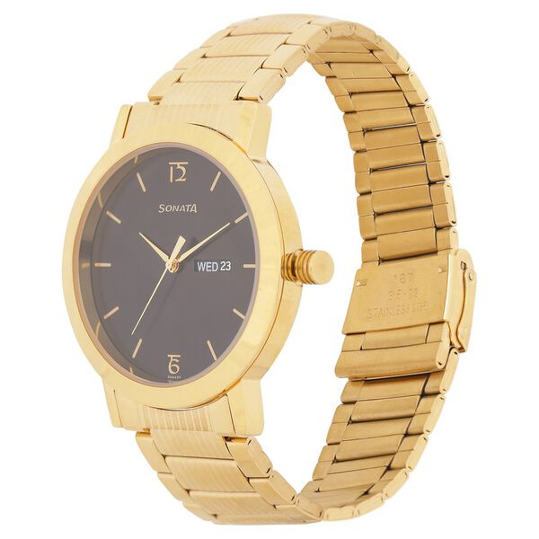 Sonata Quartz Analog with Day and Date Black Dial Stainless Steel Strap Watch for Men - image number 2