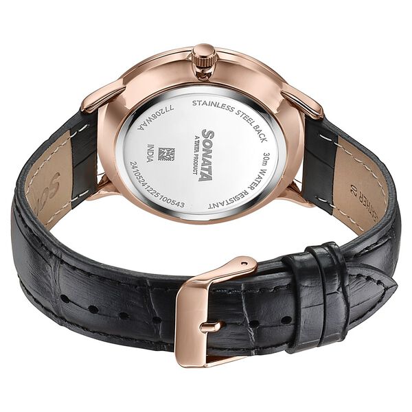 Sonata Jashn Quartz Analog Black Dial Black Leather Strap Watch For Men - image number 5