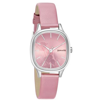 Sonata Linnea Pink Dial Women Watch With Leather Strap