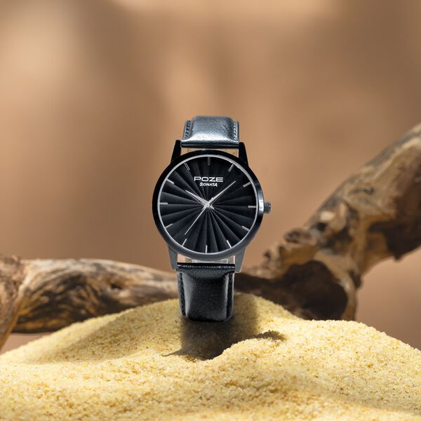 Sonata Poze Quartz Analog Black Dial Leather Strap Watch For Men - image number 0
