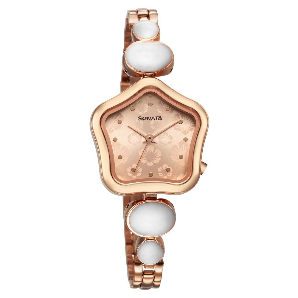 Buy Online Sonata Utsav Rose Gold Dial Watch for Women ns8185wm02 Sonata