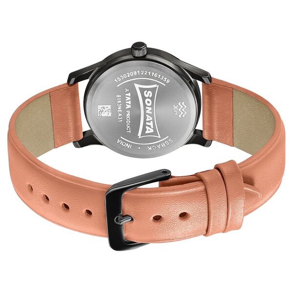 Sonata Women of Steel Black Dial Leather Strap Watch for Women - image number 3