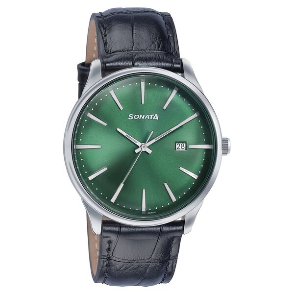 Sonata Wedding Edit Quartz Analog with Date Green Dial Leather Strap Watch For Men - image number 2