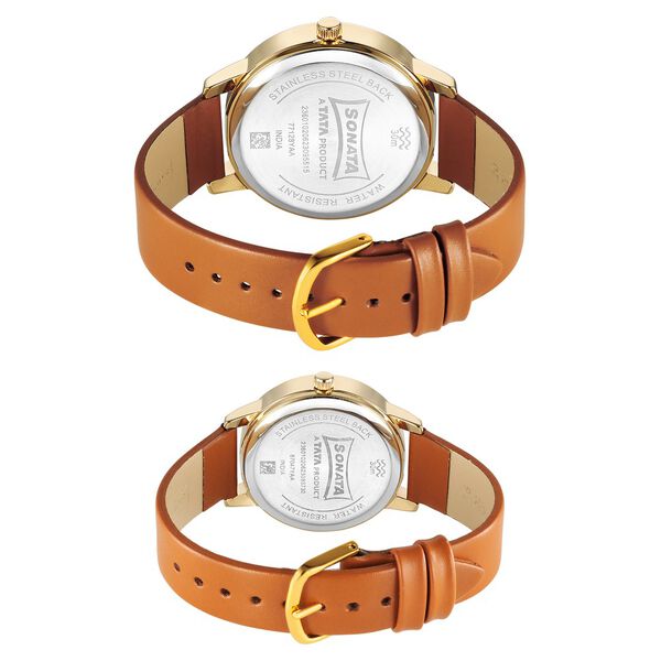 Sonata Pairs Quartz Analog Blue Dial Leather Strap Watch for Couple - image number 3