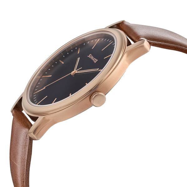 Sonata Beyond Gold Quartz Analog Blue Dial Leather Strap Watch for Men - image number 2