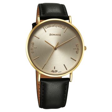 Sonata Regional Edition Tamil Quartz Analog Golden Dial Leather Strap Watch For Men