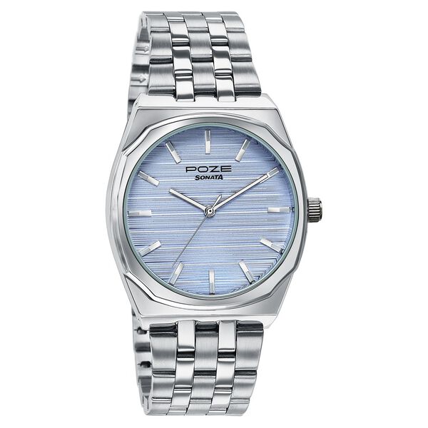 Sonata Poze Quartz Analog Blue Dial Silver Colour Stainless Steel Strap Watch For Men - image number 1