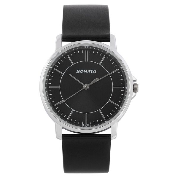 Sonata Quartz Analog Black Dial Leather Strap Watch for Men - image number 0