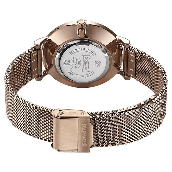 Sonata Quartz Analog White Round Dial Rose Gold Stainless Steel Strap Watch For Women - image number 5