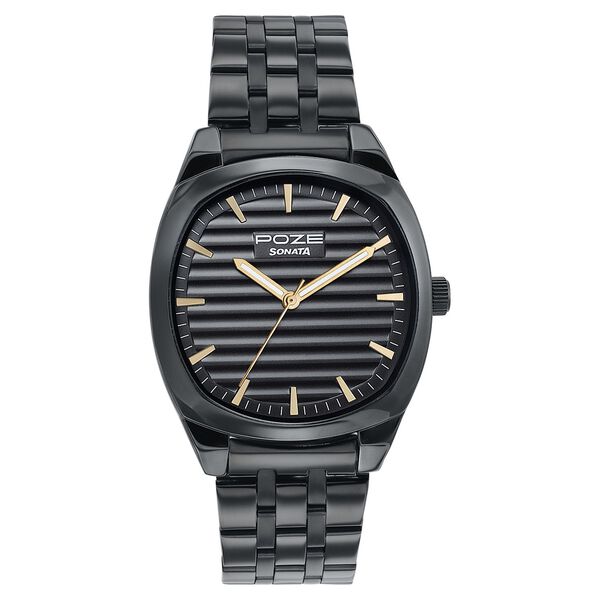 Poze By Sonata Quartz Analog Black Dial Black Metal Strap Watch For Men - image number 1