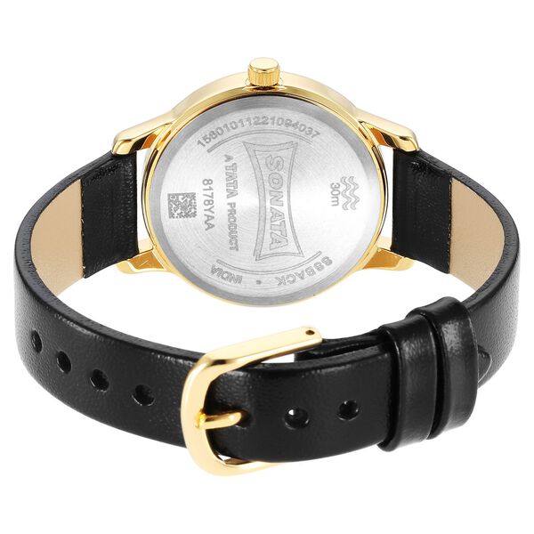 Sonata Classic Gold White Dial Leather Strap Watch for Women - image number 3