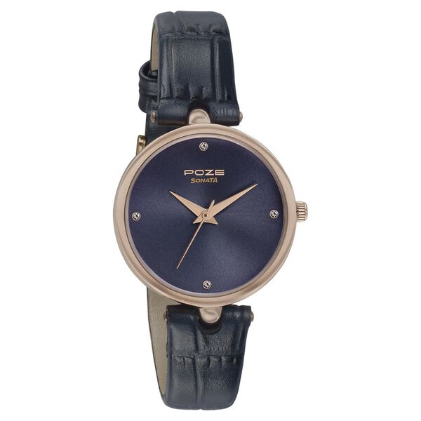 Poze by Sonata Quartz Analog Blue Dial Leather Strap Watch for Women - image number 1
