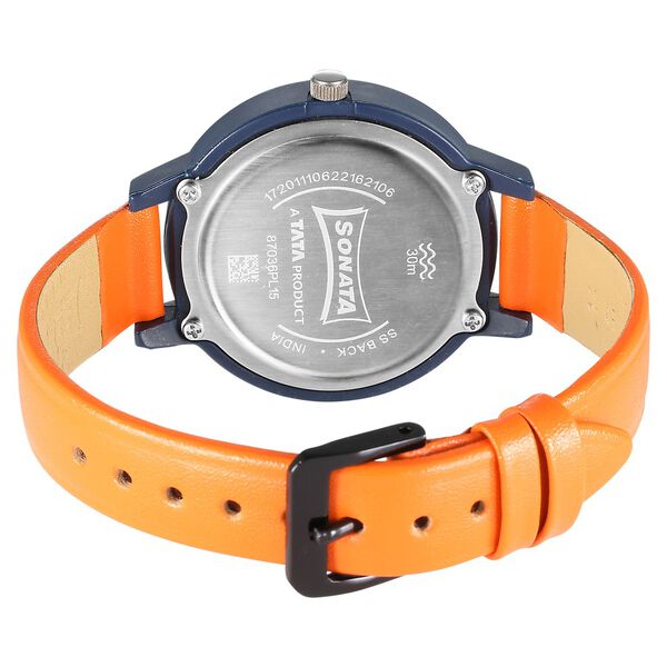 Sonata Splash Orange Dial Women Watch With Leather Strap - image number 3