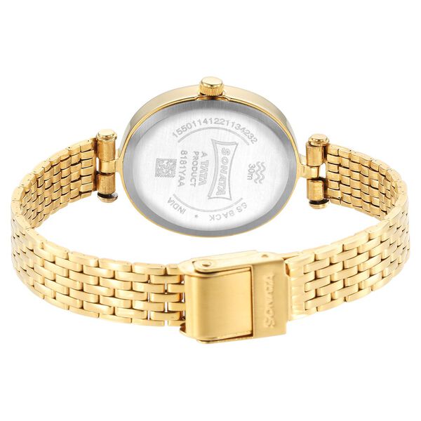 Sonata Classic Gold Maroon Dial Metal Strap Watch for Women - image number 3
