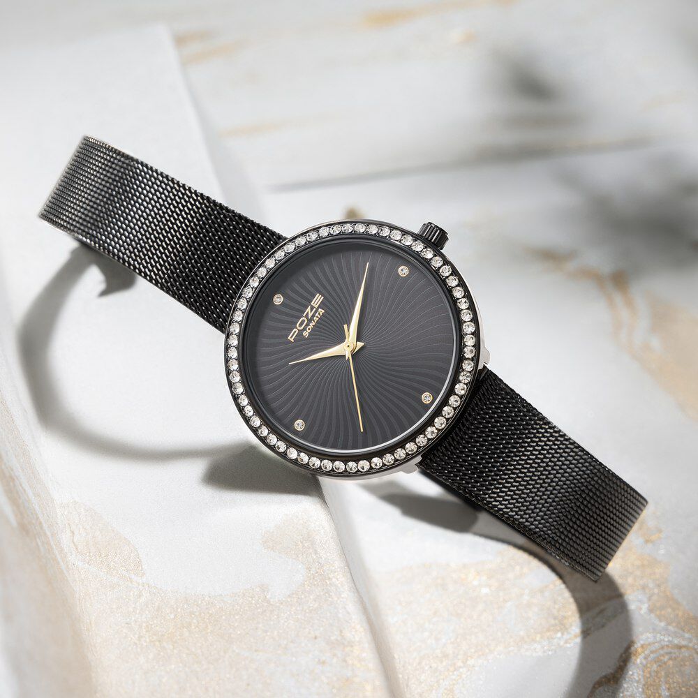 Black mesh strap watch women's new arrivals