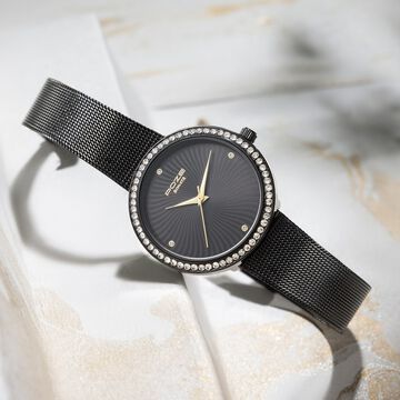 Sonata Poze Quartz Analog Black Dial Mesh Strap Watch for Women