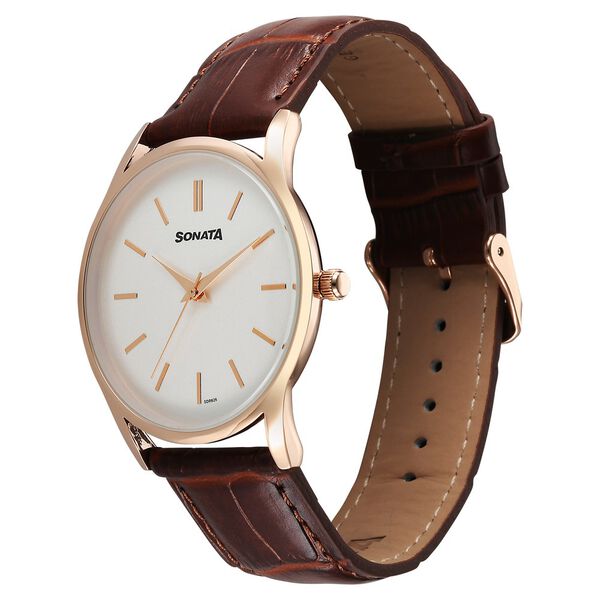 Sonata Eternia Quartz Analog White Dial Leather Strap Watch For Men - image number 1
