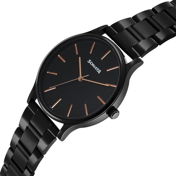 Sonata Aspire Quartz Analog Black Dial Stainless Steel Strap Watch For Men - image number 1