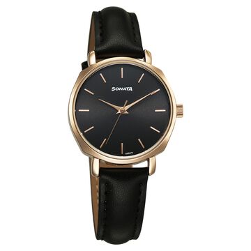 Sonata Eternia Quartz Analog Black Dial Leather Strap Watch For Women