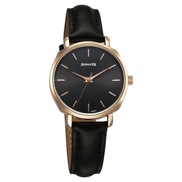 Sonata Eternia Quartz Analog Black Dial Leather Strap Watch For Women - image number 0