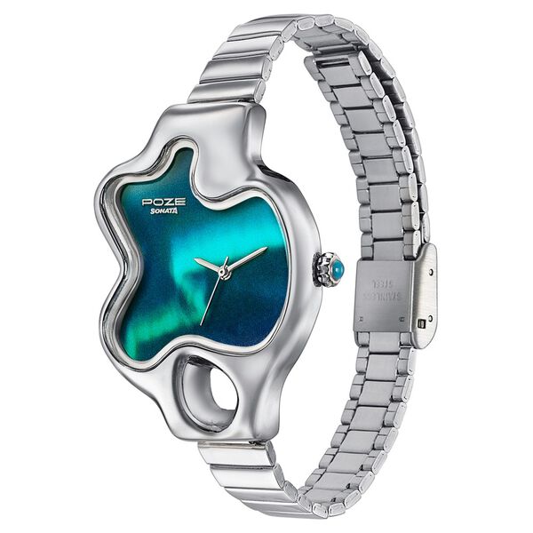 Northern Lights Inspired Poze By Sonata Quartz Analog Blue Dial Silver Metal Strap Watch - image number 4