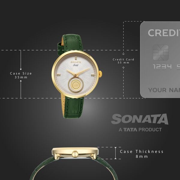 Sonata Gold White Dial Leather Strap Watch for Women with 22K Tanishq Gold Coin - image number 3