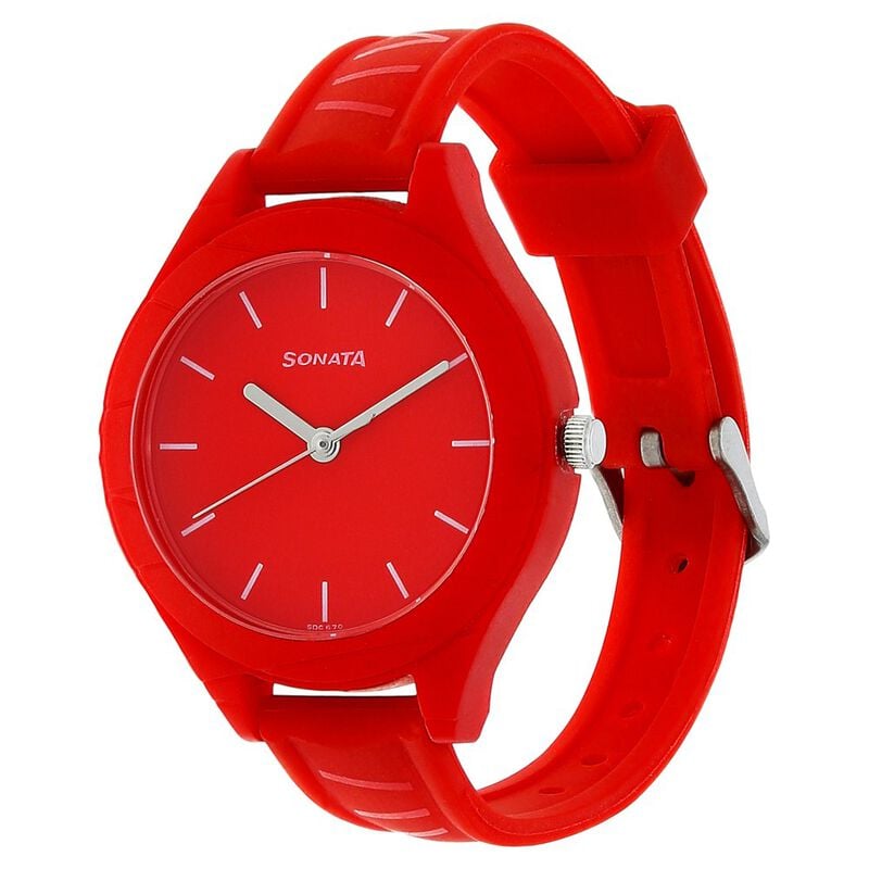 Sonata Colorpop Red Dial Women Watch With Plastic Strap