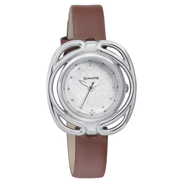Sonata Quartz Analog White Dial Leather Strap Watch for Women - image number 0