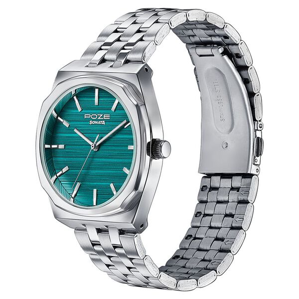 Sonata Poze Quartz Analog Green Dial Silver Colour Stainless Steel Strap Watch For Men - image number 4