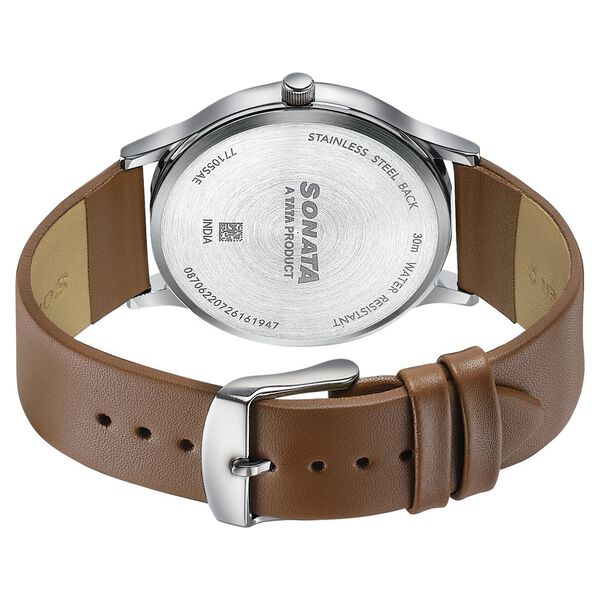 Sonata Aspire Quartz Analog Pink Dial Brown Leather Strap Watch For Men - image number 5