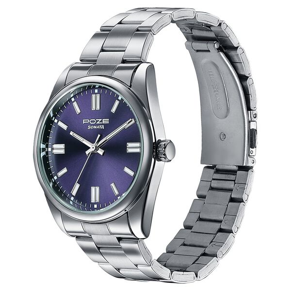 Sonata Poze Quartz Analog Blue Dial Silver Stainless Steel Strap Watch For Men - image number 4