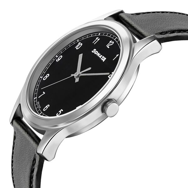 Sonata Quartz Analog Black Dial Leather Strap Watch for Men - image number 2