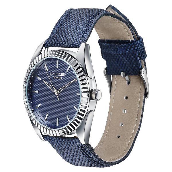Poze By Sonata Quartz Analog Blue Dial Blue Nylon Strap Watch For Men - image number 4