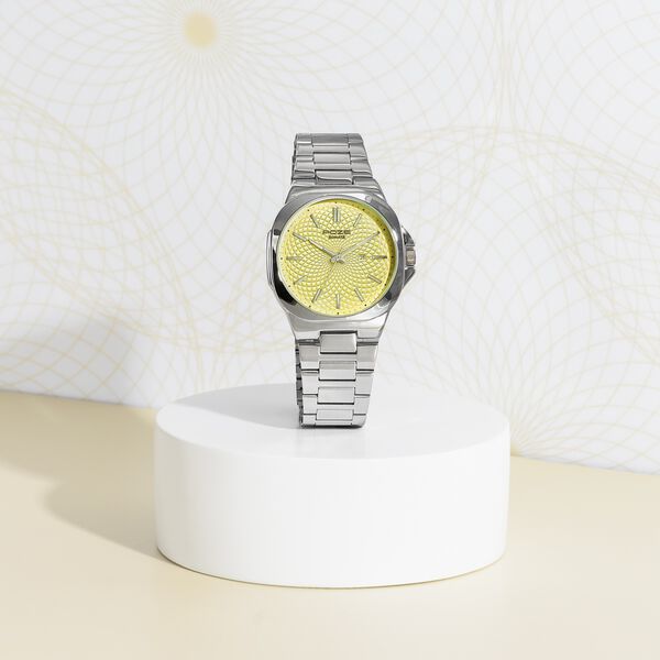 Sonata Poze Quartz Analog Yellow Dial Silver Colour Stainless Steel Strap Watch For Men - image number 0