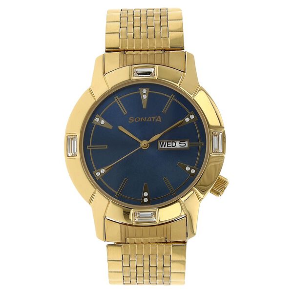 Sonata Quartz Analog with Day and Date Blue Dial Stainless Steel Strap Watch for Men - image number 0