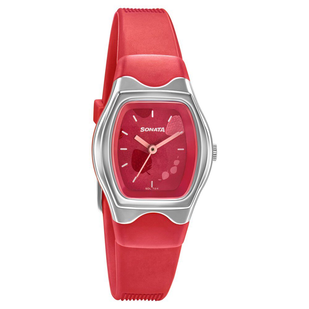 Buy Online Sonata Play Red Dial Women Watch With Plastic Strap 8989pp11w Sonata