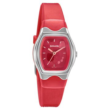 Sonata Play Red Dial Women Watch With Plastic Strap