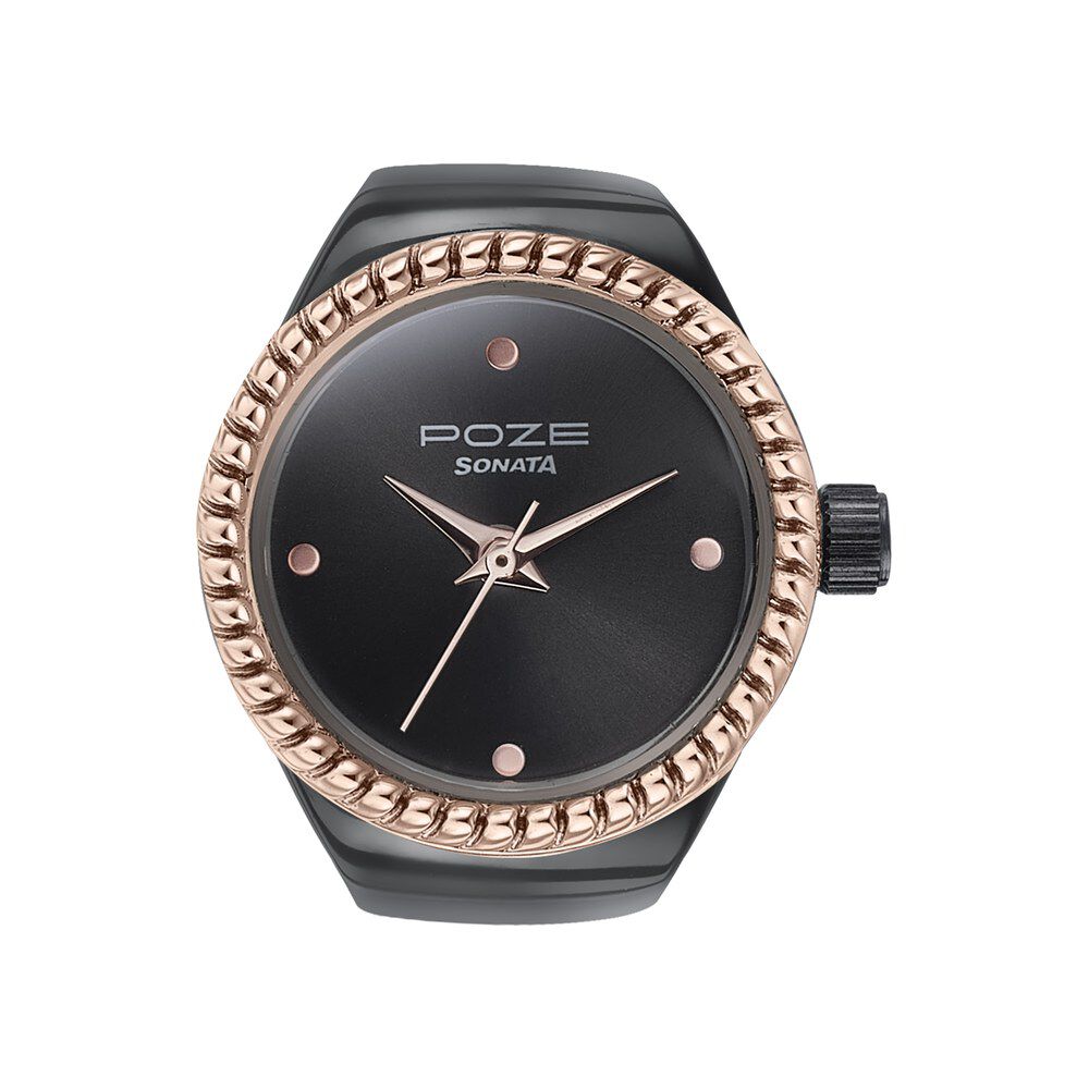 Buy Online Sonata Poze Quartz Analog Black Dial Black Color Stainless Steel Strap Ring Watch For Women sp80082km01w p Sonata