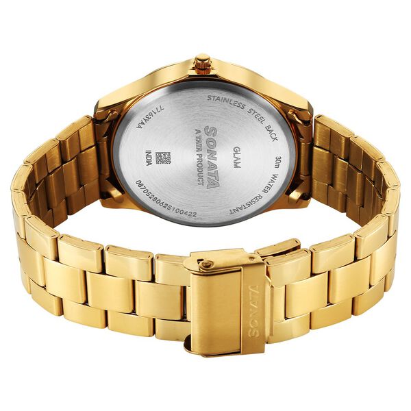 Sonata Traditional Essentials Quartz Analog Champagne Dial Golden Metal Strap Watch For Men - image number 4