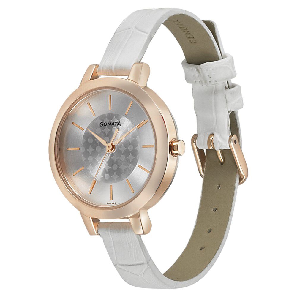 Buy Online Sonata Blush Silver Dial Women Watch With Leather Strap 8141wl01 Sonata