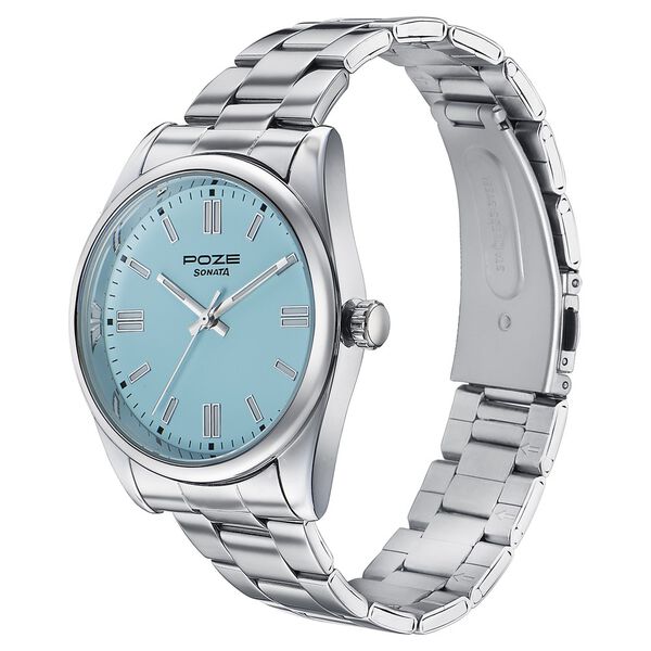Sonata Poze Quartz Analog Blue Dial Silver Metal Strap Watch For Men - image number 3