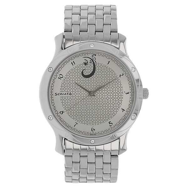 Sonata Quartz Analog Silver Dial Stainless Steel Strap Watch for Men - image number 0