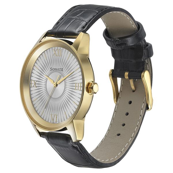 Sonata Quartz Analog Silver Dial Leather Strap Watch for Men - image number 1