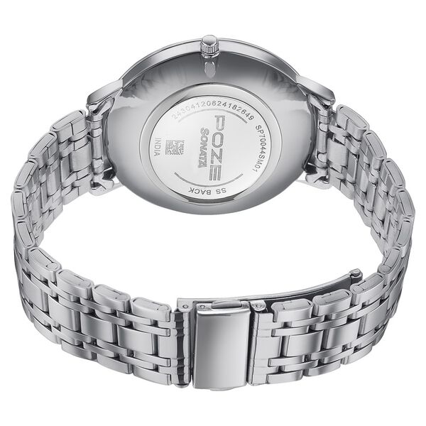 Sonata Poze Quartz Analog Rose Gold Dial Silver Metal Strap Watch For Men - image number 5