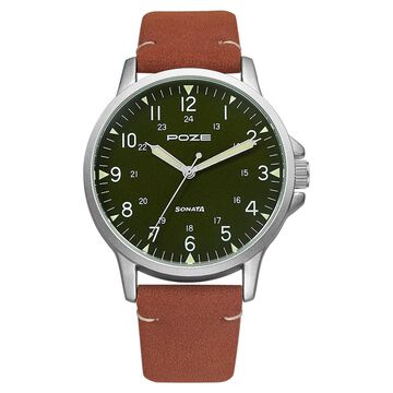 Poze by Sonata Quartz Analog Green Dial PU Leather Strap Watch for Men