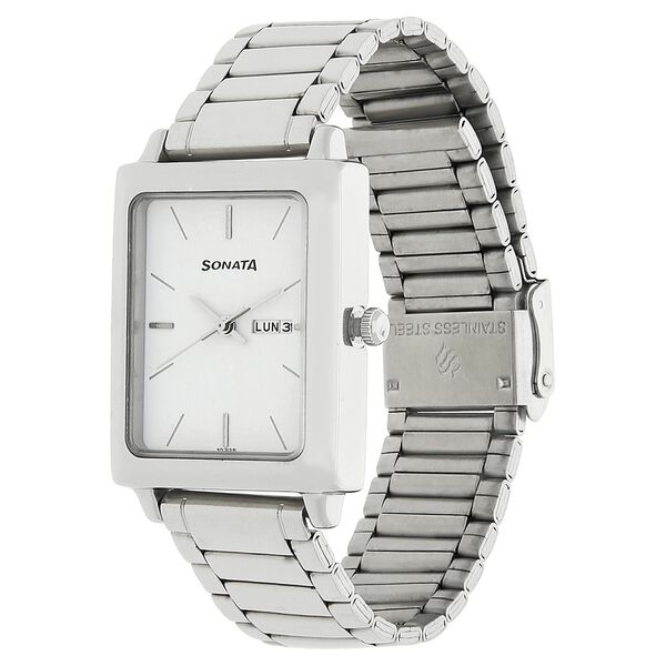 Sonata Quartz Analog with Day and Date White Dial Stainless Steel Strap Watch for Men - image number 1